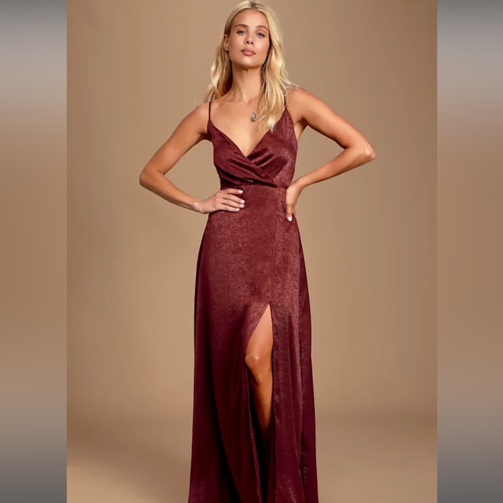 Lulu's Deep Red V-Neck Satin Dress